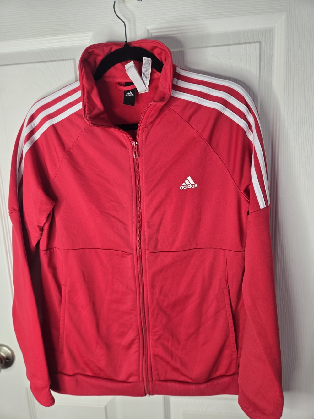 Adidas Red Track Jacket with White Stripes
